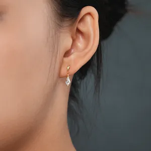 Dainty S925 silver diamond-shaped drop earrings for women, exquisite minimalist jewelry gift.