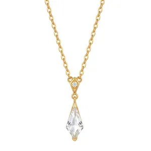 Gold-plated sterling silver necklace featuring clear rhombus crystal pendant for elegant women gift