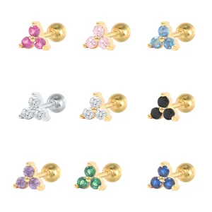 Boucles d'oreilles clous trois pierres zircon colore en argent sterling 925 neuf
