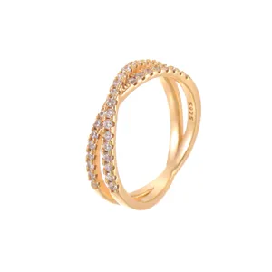 Bague croisee pavee en argent sterling 925 plaque or 14k vue principale du produit.