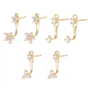 Boucles d'oreilles argent sterling 925 plaqué or zircon, clous de fleurs polyvalents