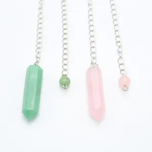Natural Crystal Hexagonal Pillar Pendulum Pendant Necklace Amethyst Rose Quartz Green Aventurine Raw Stone Jewelry For Unisex