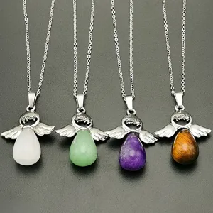 Collana con ciondolo goccia ala d'angelo in pietra naturale, gioiello in cristallo.
