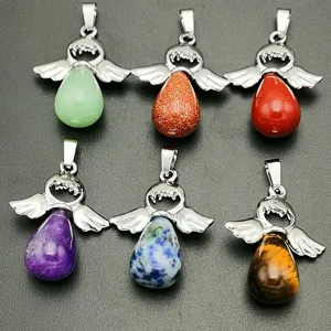 Pendente angelo goccia pietra naturale dettaglio, collana cristallo multicolore gioiello.