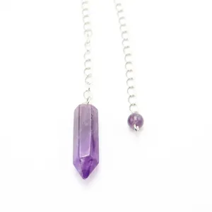 Natural amethyst crystal hexagonal prism pendulum pendant, ideal for DIY necklace accessory.