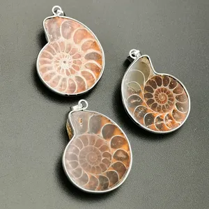 Natuurlijk Ammoniet Fossiel Hanger Zonder Ketting Retro Spiraal Conch Shell Edelsteen Charm Voor DIY Sieraden Maken Vintage Unisex Cadeau