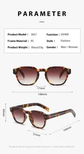Stylish fashion polygonal sunglasses for men and women UV400 protection PC frame 3657