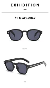 Classic polygonal sunglasses with black frame and gray lenses, stylish unisex eyewear design.