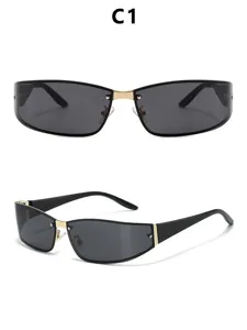 Y2K metal fashion sunglasses for women, trendy black and gold street style sun eyewear.