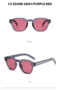 Trendy polygon sunglasses for women and men with chic colored lenses and metal studs.