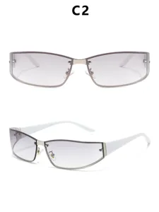 Y2K metal sunglasses with gradient lenses and white temples for women street fashion chic style.