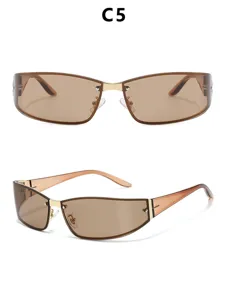 Y2K metal fashion sunglasses with gradient brown lenses for women and daily streetwear