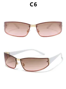 Y2K fashion gradient sunglasses with white temples and metal details for street style.