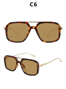 Vintage square double bridge sunglasses for women, tortoise shell frame, brown lenses.