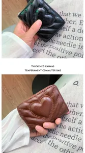 Gesteppte Herz PU Kartenetui Geldbörse für Damen, süße koreanische Mini Münztasche.