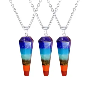 Natural Stone Rainbow Crystal Hexagonal Point Pendant Healing Crystal Pendulum Pendant Only For Jewelry Making DIY Crafting Women Men