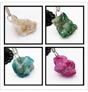 Natural raw crystal agate cluster pendant detail view showing irregular stone texture.