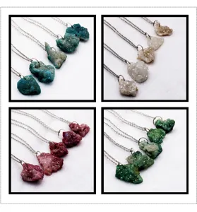 Natural agate druzy cluster crystal pendant necklace irregular multi-color diy jewelry accessory