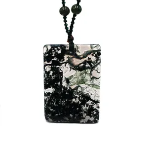 Collana con ciondolo quadrato in agata muschiata naturale pietra verde catena maglione fai da te