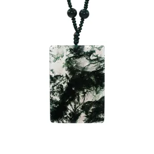 Ciondolo quadrato in agata muschiata naturale collana con pietra preziosa verde gioiello