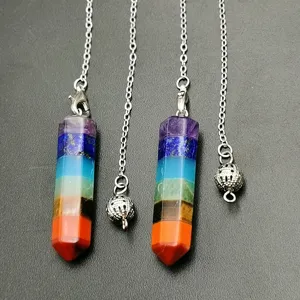 7 chakra crystal hexagonal pendulum necklace natural stone pendant healing meditation jewelry item