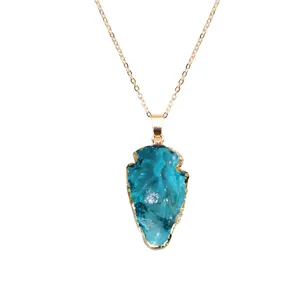 Blue crystal arrow pendant necklace with gold plated chain for women fashion jewelry