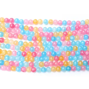 Perline di vetro screpolate multicolore rotonde sfuse per creazione gioielli braccialetto