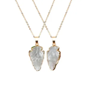 Detailed view of white crystal arrowhead pendant necklace featuring a natural raw stone.