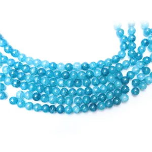 Blue crackle agate gemstone loose beads detail shot, perfect for DIY jewelry making design.