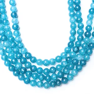 Sky Blue Crackle Lampwork Glass Beads Round Loose Beads For DIY Jewelry Making Bracelet Necklace Accessories