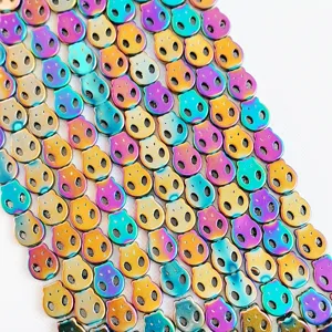 Colorful rainbow electroplated hematite skull beads for DIY jewelry making and bracelets.