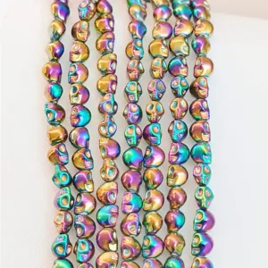 Rainbow Skull Beads Multicolor Hematite Skull Strands Halloween Jewelry DIY Bracelets