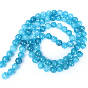 Blue crackled glass beads 10mm loose beads strand for DIY jewelry making and crafting supply.