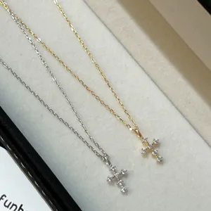 S925 Sterling Silver Cross Pendant Necklace For Women Inlaid Rhinestone Dainty Clavicle Chain Jewelry Gold Silver White Gold Plated Necklace