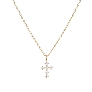 Gold S925 silver sparkling diamond cross pendant necklace for women fashion jewelry main view.