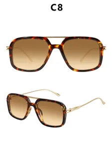 Retro square double bridge sunglasses with tortoise shell frame and gradient brown lenses.