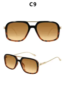 Detailed view of luxury square double bridge sunglasses with gradient lenses and metal frame.
