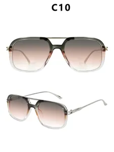 Stylish square double bridge sunglasses for women with vintage gradient lenses UV protection
