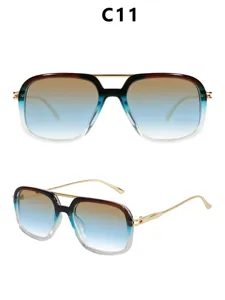 Retro square double bridge sunglasses for women, gradient lenses, elegant metal temples.