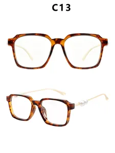 Modische quadratische Schildpatt-Brille mit elegantem Perlen-Bügeldekor für stilvolle Damen.