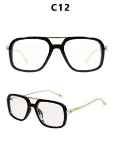 Square double-bridge sunglasses for women, vintage black and gold frame uv protection.
