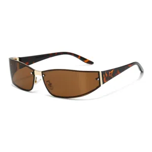 Y2K shield sunglasses for women trendy metallic frame brown gradient lenses street style uv400