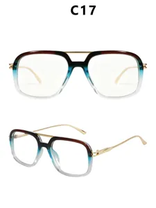 Retro square double bridge optical glasses with trendy gradient frame and sleek metal temples.