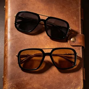 Vintage square double bridge sunglasses for women, retro black and brown uv400 fashion shades.
