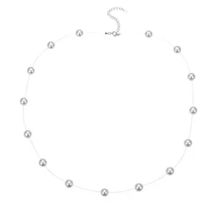 Collier ras de cou perles flottantes en argent S925, bijoux élégants fil transparent femme.