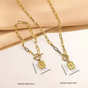 Modische goldene Stern Anhänger Halskette mit Gliederkette und Knebelverschluss für Damen.