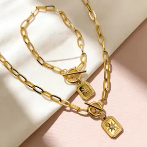 Mode Edelstahl Achtszackiger Stern Anhänger Halskette Armband Set Vergoldet Strass Schmuck Geschenk