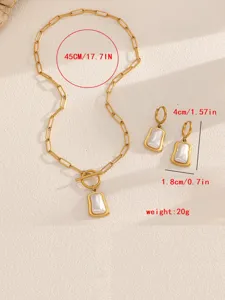 Ensemble de bijoux collier et boucles d'oreilles en acier titane coque blanche 45cm