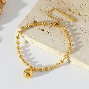 Goldfarbenes Metall Perlen Anhänger Armband minimalistischer Edelstahl Schmuck Damen