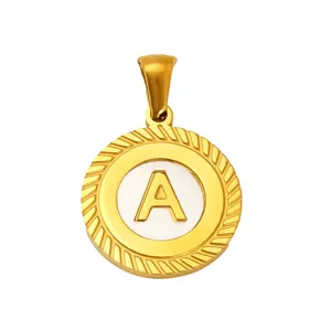 Goldene runde Buchstaben Anhänger Vintage Stil Halskette Hauptproduktansicht elegantes Design.